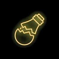Neon yellow broken light bulb icon glowing from the back vector
