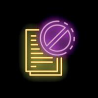 Neon style icon showing forbidden document for dark background designs vector