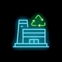 Neon icon of factory building showing recycling process vector