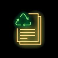 Neon icon of documents with recycling symbol for zero waste concept vector