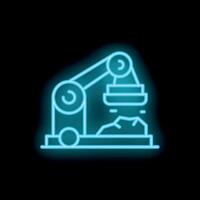Neon style icon of robotic arm lifting metal object vector