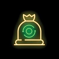 Glowing neon icon representing the concept of circular economy with a bag with a crown vector