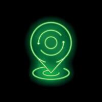 Neon green glowing location pin with rotating arrows icon vector