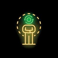 Neon sign showing man thinking with rotating circular arrows above his head vector