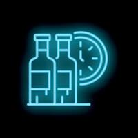 Neon style icon of wine bottles and clock representing wine tasting event vector