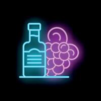 Neon sign showing bottle of wine and grapes on black background vector
