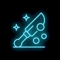 Neon knife slicing through air with sparkles on black background vector