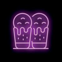 Bright neon sign of melting ice cream in waffle cones on black background vector