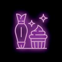 Neon sign depicting pastry bag decorating cupcake with swirls of icing vector