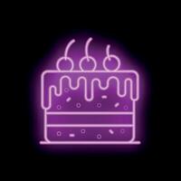 Neon sign showing delicious cake with cherries on top vector