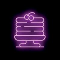 Neon icon of pancakes with cherries on top shining on black background vector