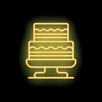 Neon yellow cake displayed on a pedestal on a black background vector