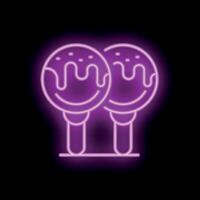 Neon sign showing two cake pops covered in drizzled icing on a stick vector