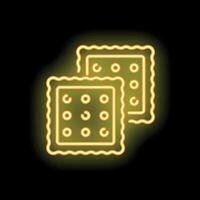 Neon sign illustrating two square crackers with holes on black background vector