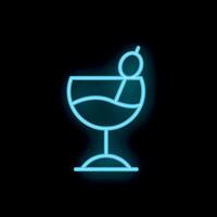 Neon sign showing blue cocktail glass with olive on black background vector
