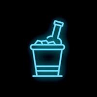 Blue neon sign depicting a bottle chilling in an ice bucket vector