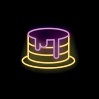 Delicious cake with dripping icing is glowing in neon light vector