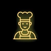Neon icon of chef wearing uniform and toque smiling vector