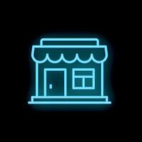Neon sign representing a shop with awning on black background vector