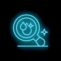 Neon icon of magnifying glass detecting clean water droplet vector