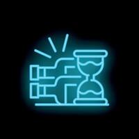 Wine bottles aging with hourglass neon sign icon vector
