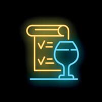 Neon sign showing wine list with check marks on black background vector