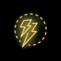 Yellow neon light displaying lightning bolt icon in circle frame vector