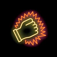 Neon fist punching with impact effect on black background vector