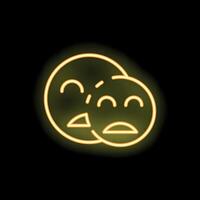 Neon sign representing comedy and tragedy masks on black background vector