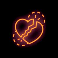 Neon sign showing broken heart with crack on dark background vector