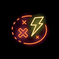 Neon sign showing lightning bolt with crosses in circle frame vector