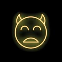 Neon devil face showing different emotions with yellow glowing lines vector