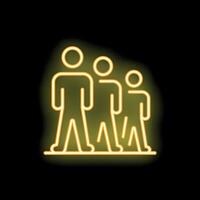 Neon icon of three people standing in line representing a concept vector