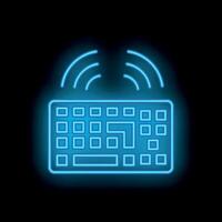 Neon blue keyboard sending wireless signals on dark background vector