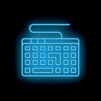 Blue neon sign showing computer keyboard on black background vector