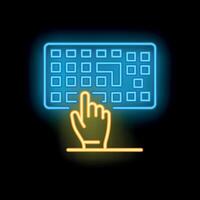 Neon glowing icon of a hand pressing button on keyboard vector