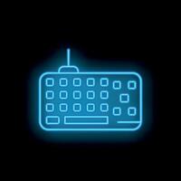 Blue neon wireless keyboard glowing on black background vector