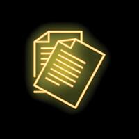 Neon yellow document icon glowing on black background vector