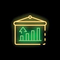 Glowing neon sign depicting growing bar chart on black background vector