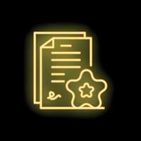 Neon icon of documents with star sign representing successful contract vector