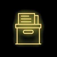 Neon icon of archive box with documents for storage, organization, and filing vector