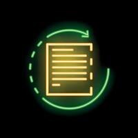 Neon green refreshing document icon on black background vector