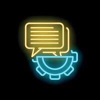 Neon icon of chat bubbles interacting with gear representing communication technology vector