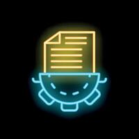 Neon icon of document being processed by machine learning algorithm vector