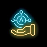 Hand holding artificial intelligence icon in neon style vector