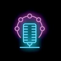 Neon microphone icon representing podcast network broadcasting vector