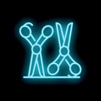 Neon icon of scissors glowing on black background vector