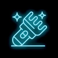 Neon light electric handheld flashlight shining in the dark vector