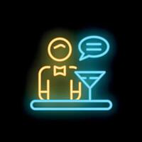 Neon sign of bartender preparing a cocktail behind bar counter vector