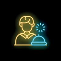 Neon sign of a receptionist waiting at a hotel counter vector